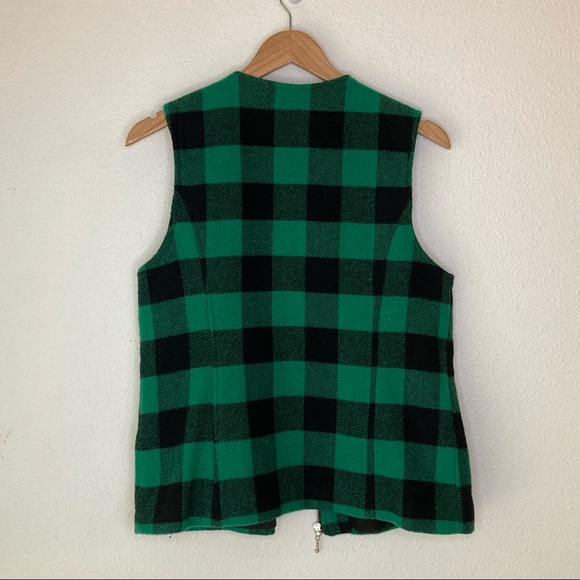 Green Buffalo Plaid Wool Vest Zip W 